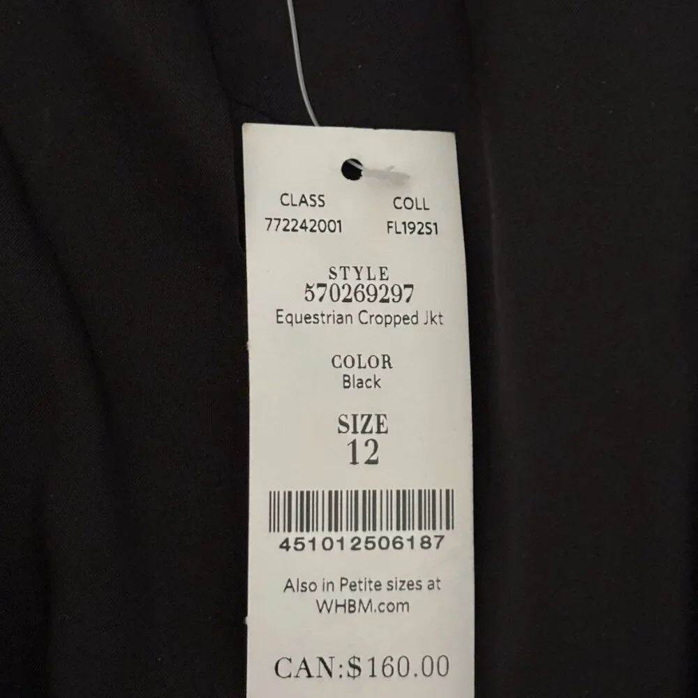 White House Black Market Black Cropped Suit Jacket Size 12 NWT - Picture 4 of 5